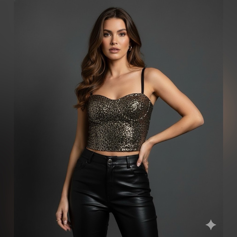 TCEC Gray Sequin Crop Tank Top